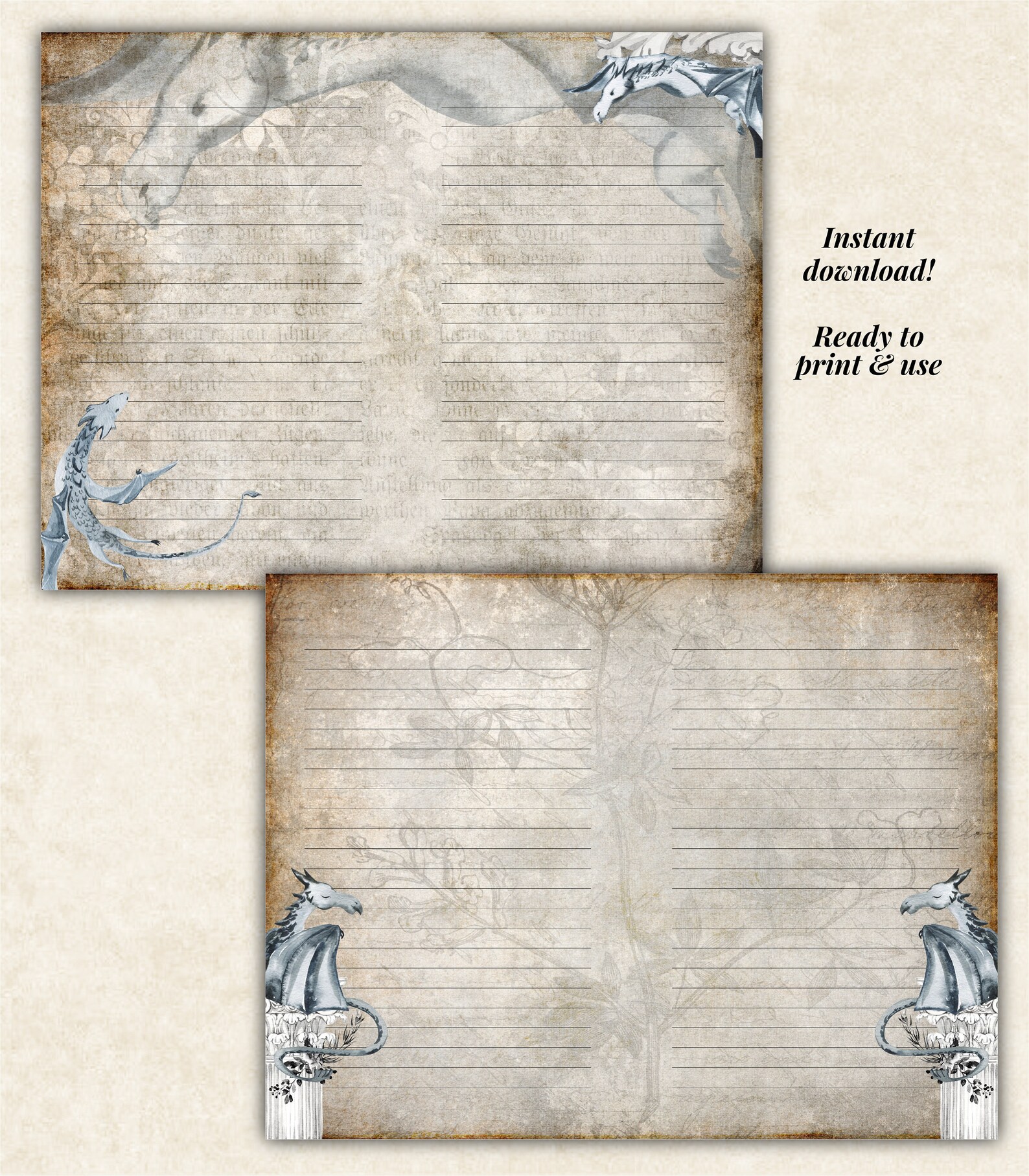 LINED Playful Dragons Journal Pages Fantastic Dragon Papers Etsy