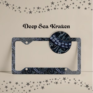 Gray Kraken License Plate Frame, Deep Sea Monster Car Decor, Nautical Octopus Auto Accessory