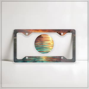 Cute beach car decor: wave license plate frame, metal vanity tag holder. Car accessories for women, shipped from USA