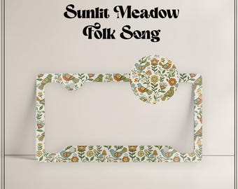 Meadow Folk Song License Plate Frame, Floral Botanical Car Decor, Cottagecore Auto Accessory