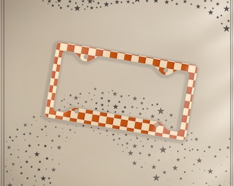 Retro Checkered License Plate Frame: Y2K Car Accessory