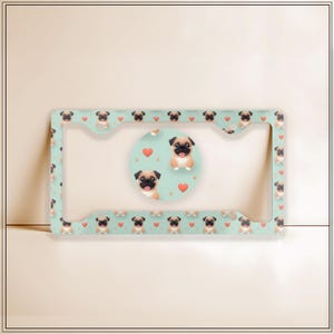 Pug Puppy License Plate Frame Car Accesories for Women Gifts for 16th Birthday Girl 1 Year Anniversary Under 30 Car Guy Gift