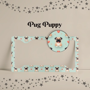 Pug Puppy License Plate Frame: Whimsical Dog Car Accessory for Animal Lovers
