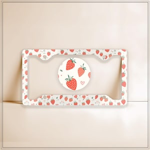 Rosa Erdbeere und Herzen Nummernschild Rahmen Auto Accessoires für Frauen - niedliche Auto Zubehör, Geschenk für sie, Valentines Geschenk