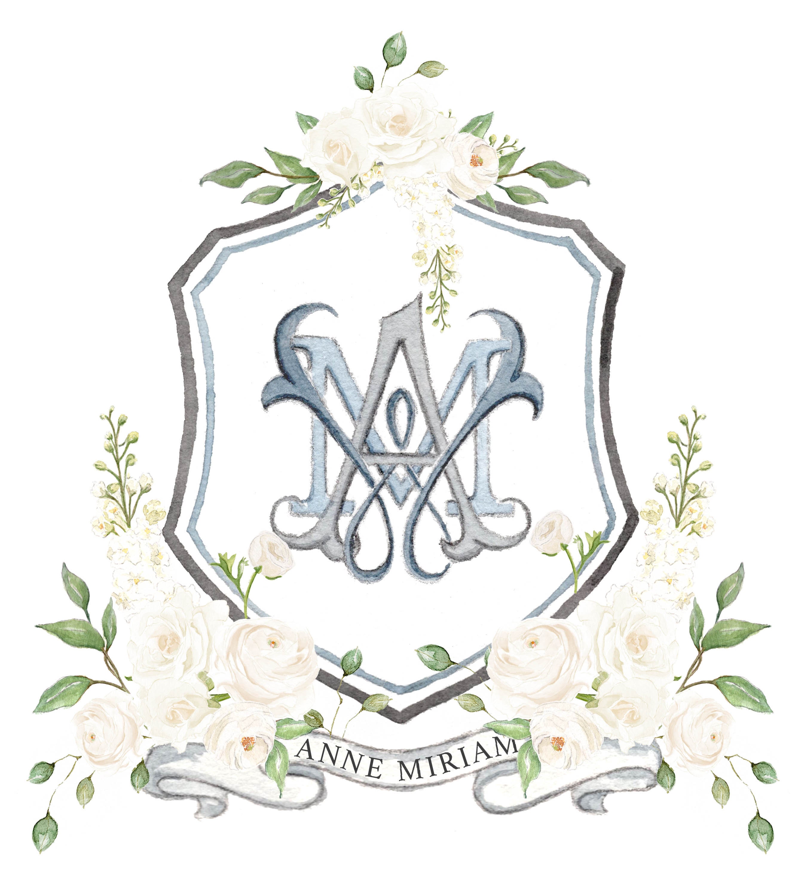 White Flowers and Greenery Crest | Etsy