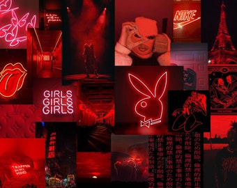 pix Neon Red Aesthetic Collage Wallpaper Laptop red neon etsy