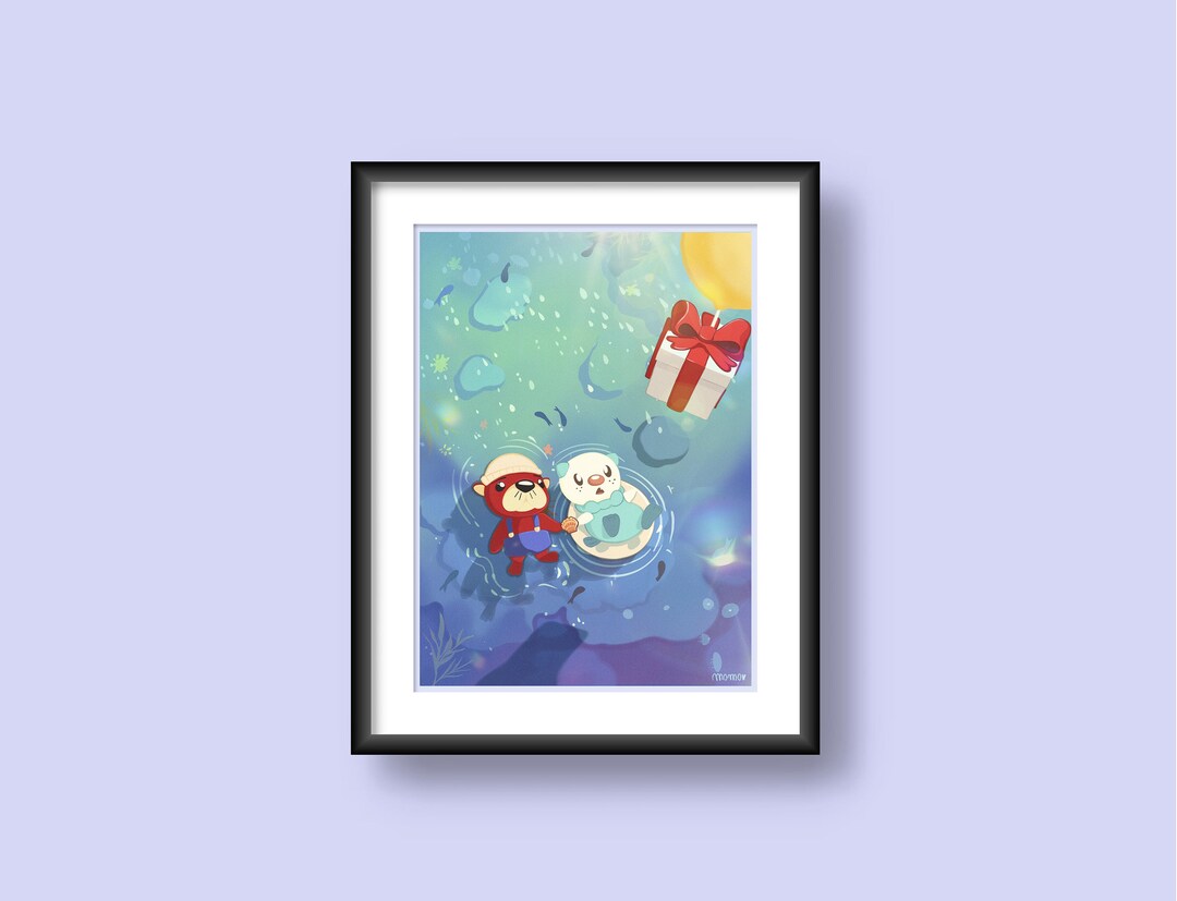 Pascal and Oshawott Share a Scallop / Pokemon Animal Crossing Fan Art