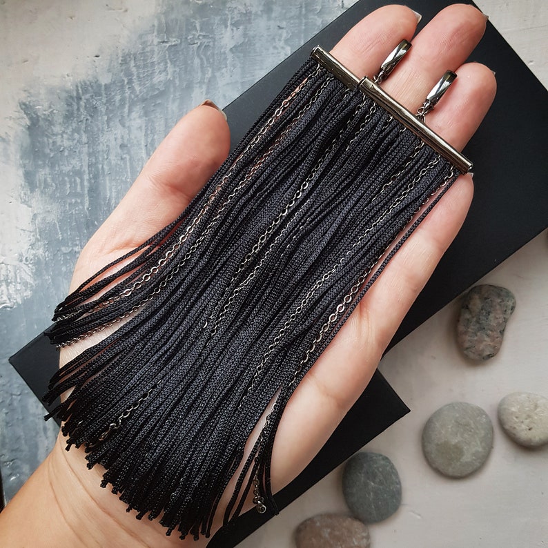 Tassle earrings Black long tassel earrings Graduation earrings Mum earrings Long black earrings Sister gift Boho tassel earrings Tassles