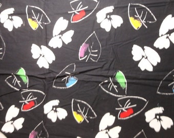Vintage Sewing Fabric Concord Calico Peach Pink Roses Floral on Black 3ydx45/"