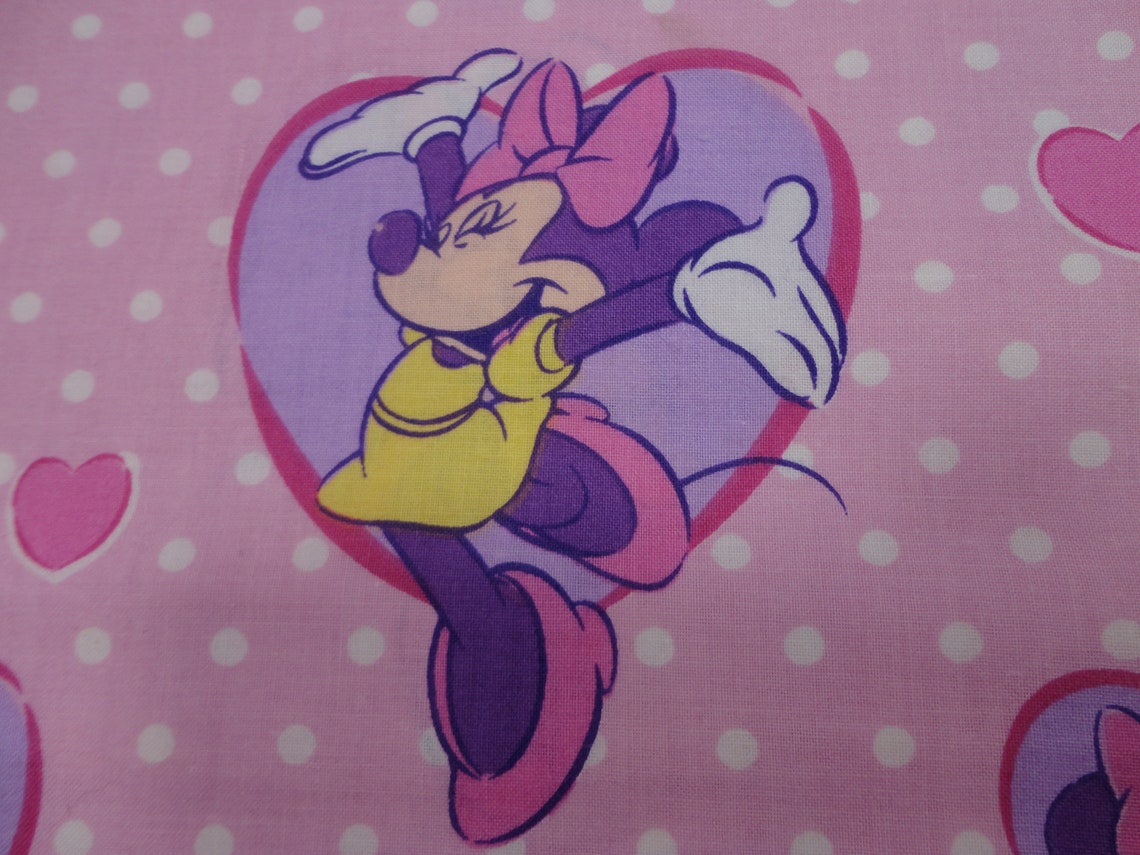 Disney Minnie Mouse Cotton Fabric Hearts Polka Dots Quilt Sew Etsy