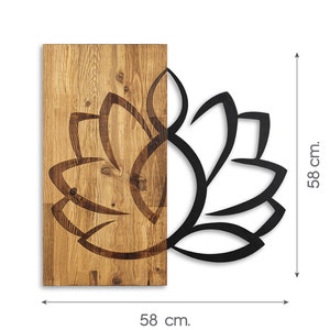 Metalen muurkunst lotusbloem l Houten lotus-mandaladecor l Decoratieve yogacadeaus l Houten bloem housewarmingcadeau voor haar