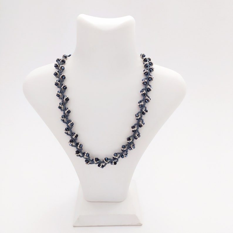 Navy Blue Silver Jewelry Set Necklace Bracelet Anniversary Gift