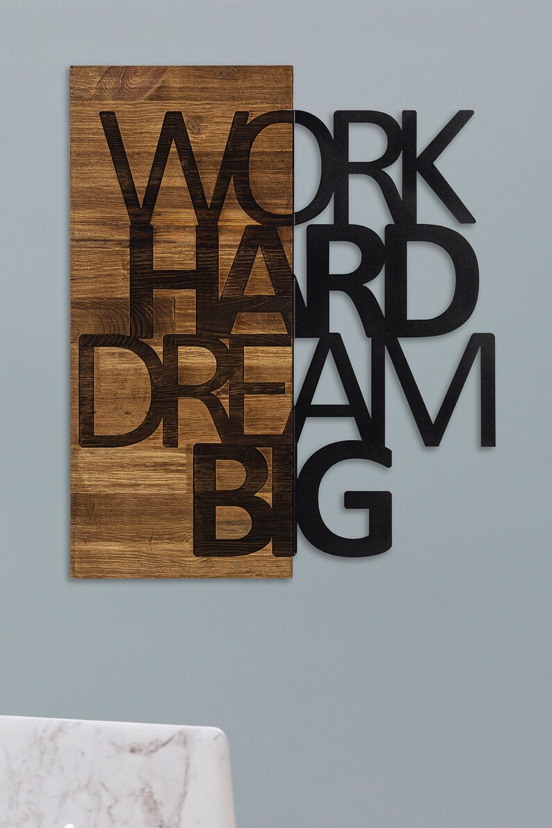 Work Hard Dream Big Metal Wall Art Inspirational Quote Wall Hanging