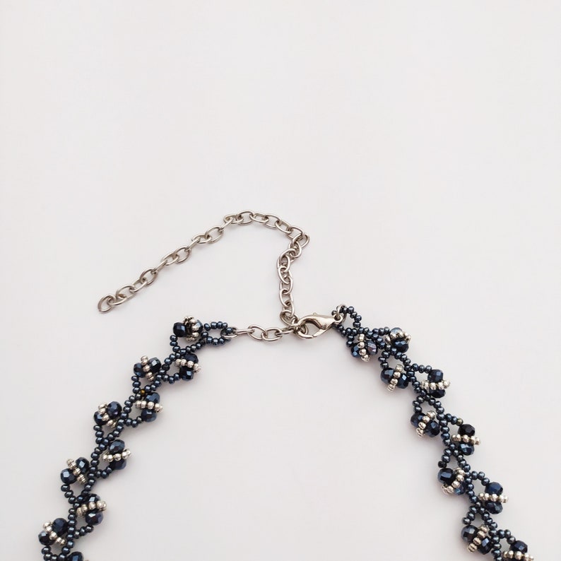 Navy Blue Silver Jewelry Set Necklace Bracelet Anniversary Gift