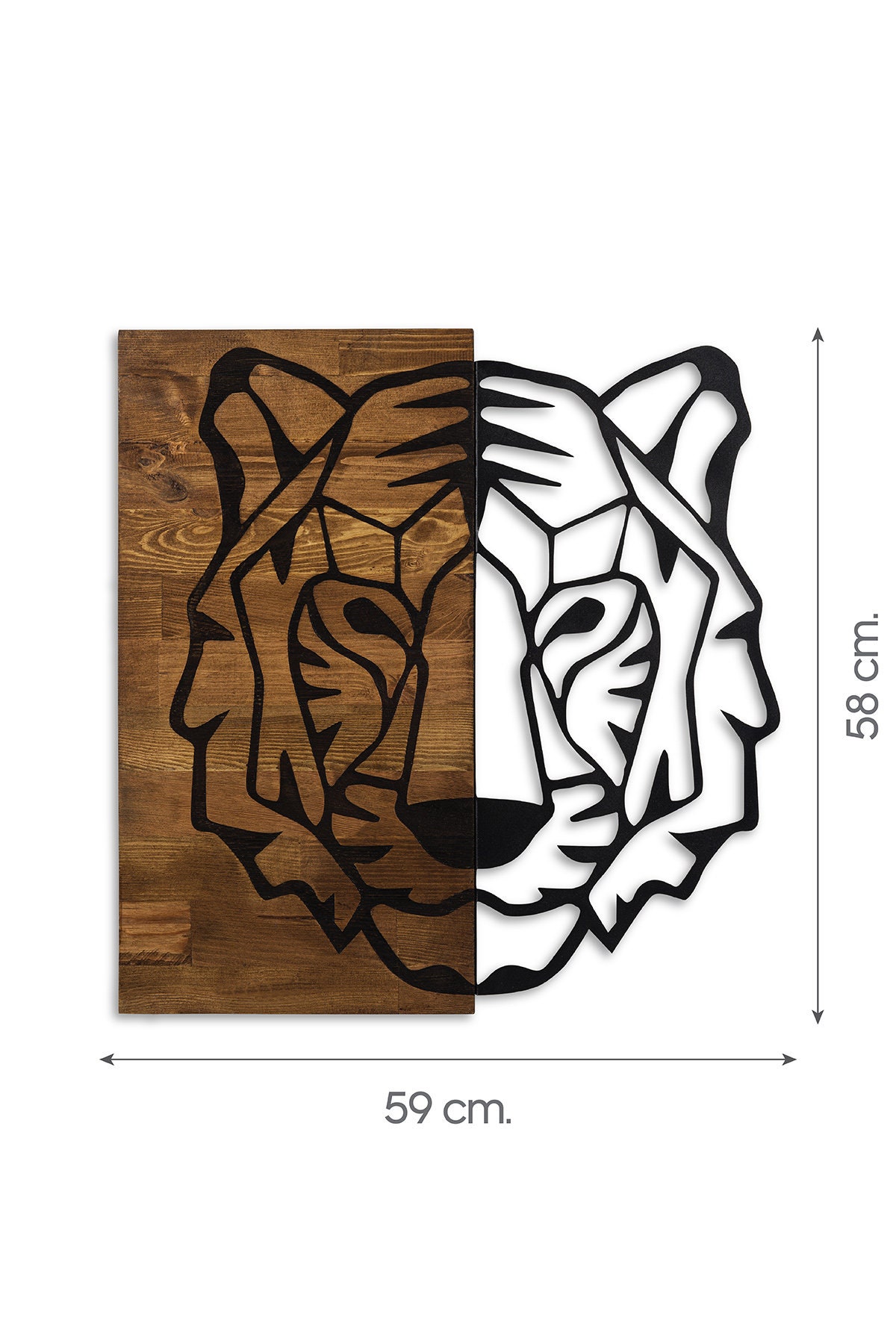 Industrial Elegance: Metal and Wood Tiger Head Wall Art