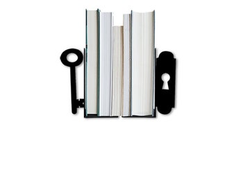 Metal Book Support, Lock and Key Figured Bookends, Decorative Bookshelf