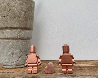 2 Handmade Concrete Copper Lego men & Heart | Copper Anniversary Gift | Gifts for Her | Gifts for Him | 7th Anniversary | Concrete Robot