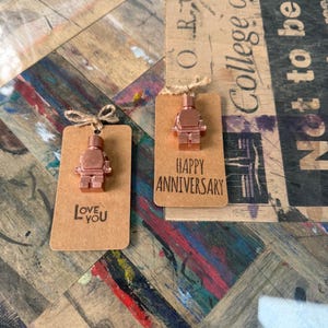 Concrete Copper Robot, either with Love you tag or  Happy Anniversary | Send a hug | Send Love  | gift for her | gift for him | Gift Tag