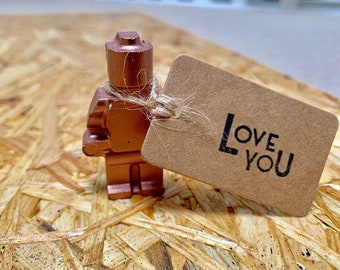 Concrete Copper Legoman with Love you tag | concrete Robot | Gift for him | Gift for her | Anniversary gift | Valentine Gift