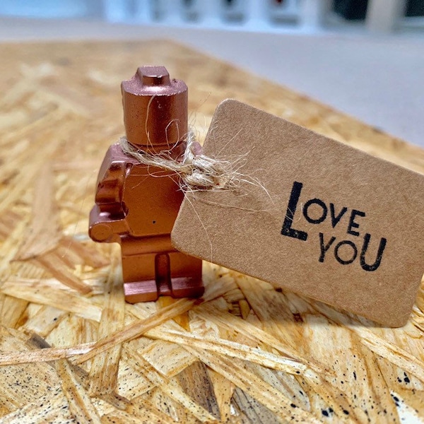 Cobre de hormigón con etiqueta "Te amo" / Robot de hormigón / Regalo para él / Regalo para ella / Regalo de aniversario / Regalo de San Valentín