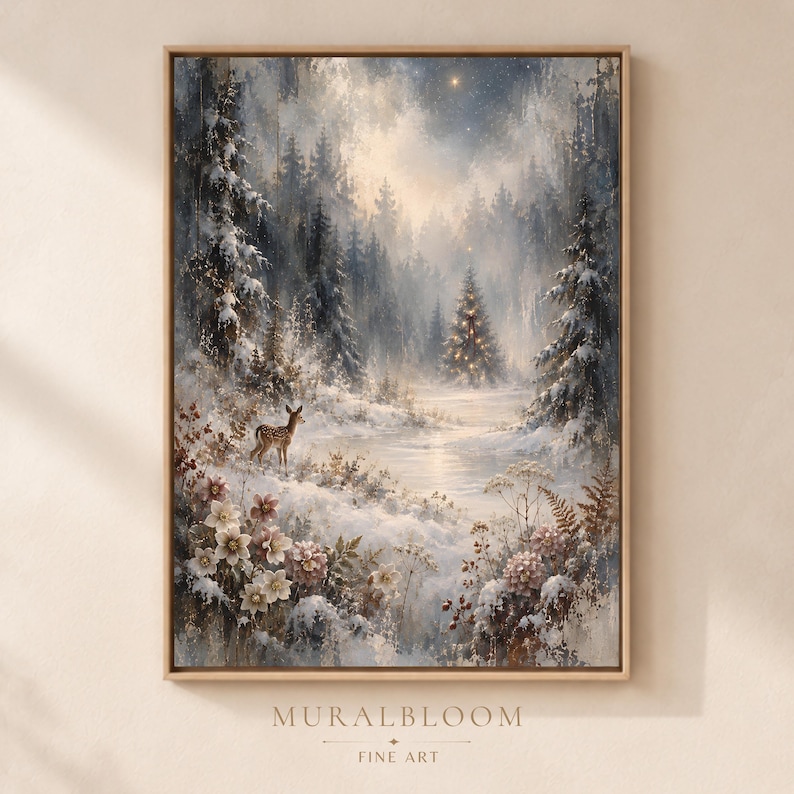 Winter Forest with Hidden Deer printable wall art
