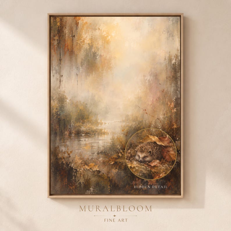 Hidden Hedgehog Autumn Stream printable wall art