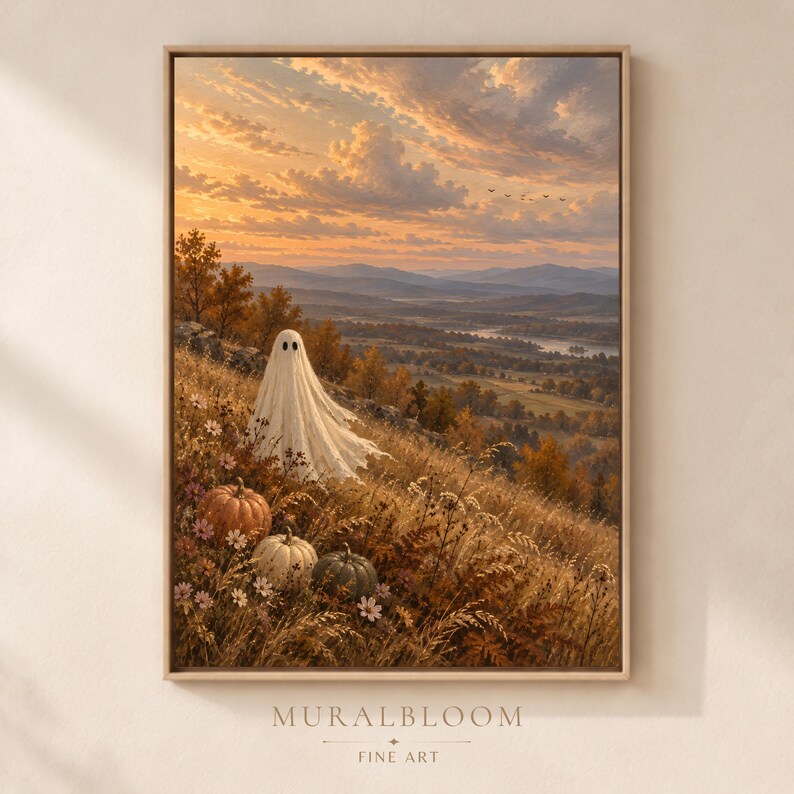 Autumn Ghost Pumpkin Meadow printable wall art