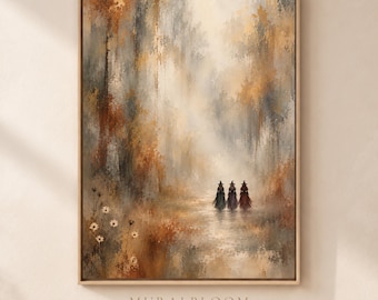 Whimsigoth Decor, Three Witches Forest Wall Art, Whimsigoth Autumn Printable, Warm Neutral Witch Decor, Digital Download