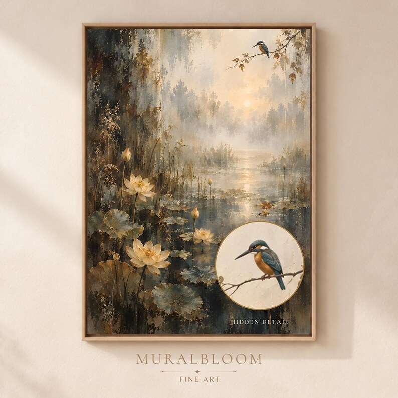 Kingfisher Lotus Pond printable wall art