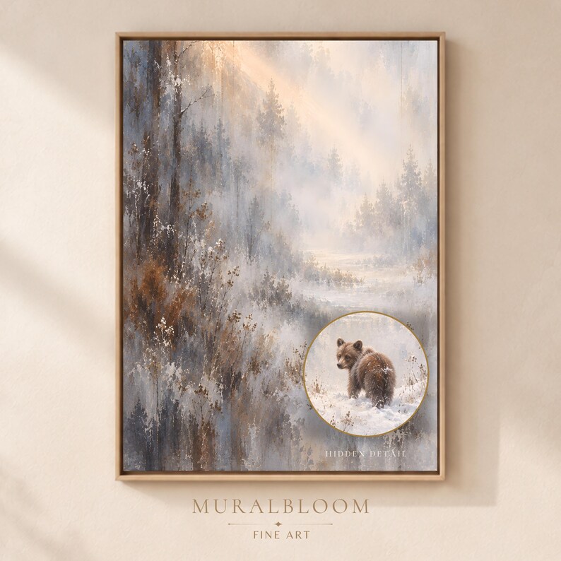 Hidden Bear Winter Forest printable wall art