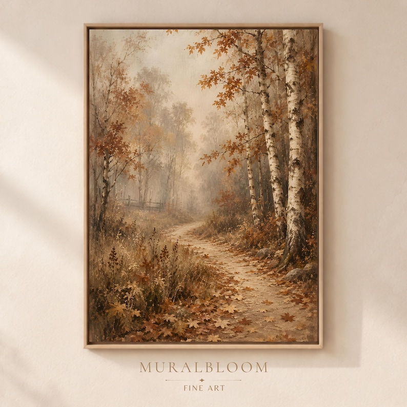 Autumn Birch Forest Path printable wall art