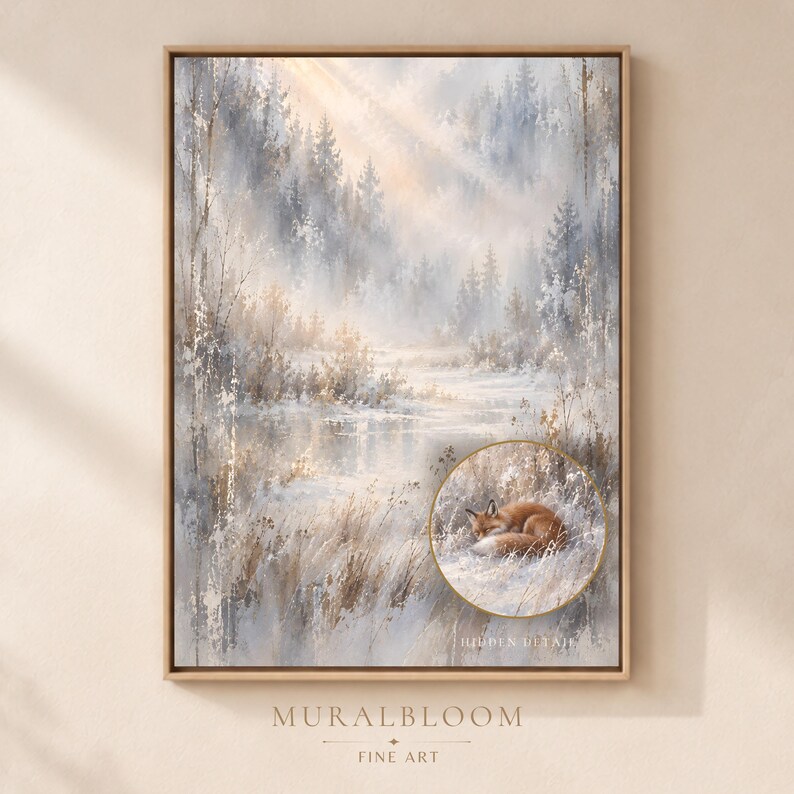 Sleeping Fox Winter Forest printable wall art