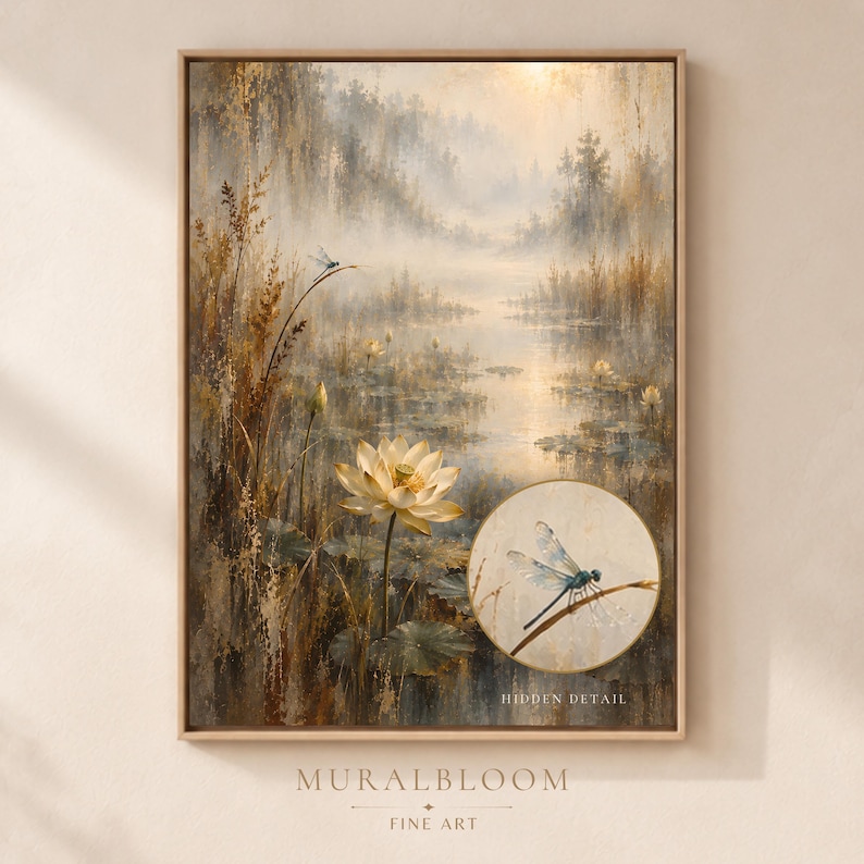Golden Lotus Pond printable wall art