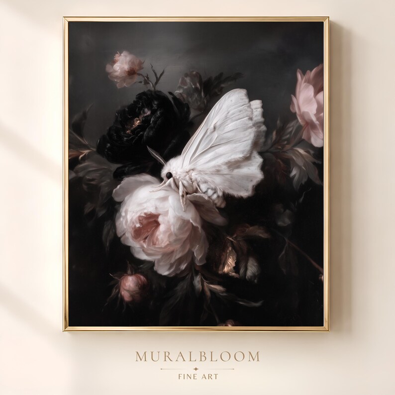 Dark Floral Moth printable wall art
