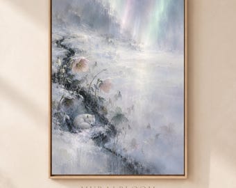 Décoration murale pour chambre d'enfant sur le thème de la forêt, Le renard endormi (affiche à imprimer), Paysage floral hivernal éthéré, Renard caché (téléchargement numérique)