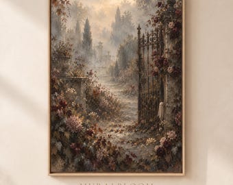 Whimsigoth Decor, Hidden Ghost Garden Printable Wall Art, Gothic Rose Gate, Moody Autumn Decor, Digital Download