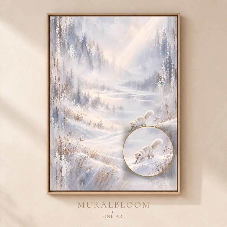 White Fox Winter Landscape printable wall art
