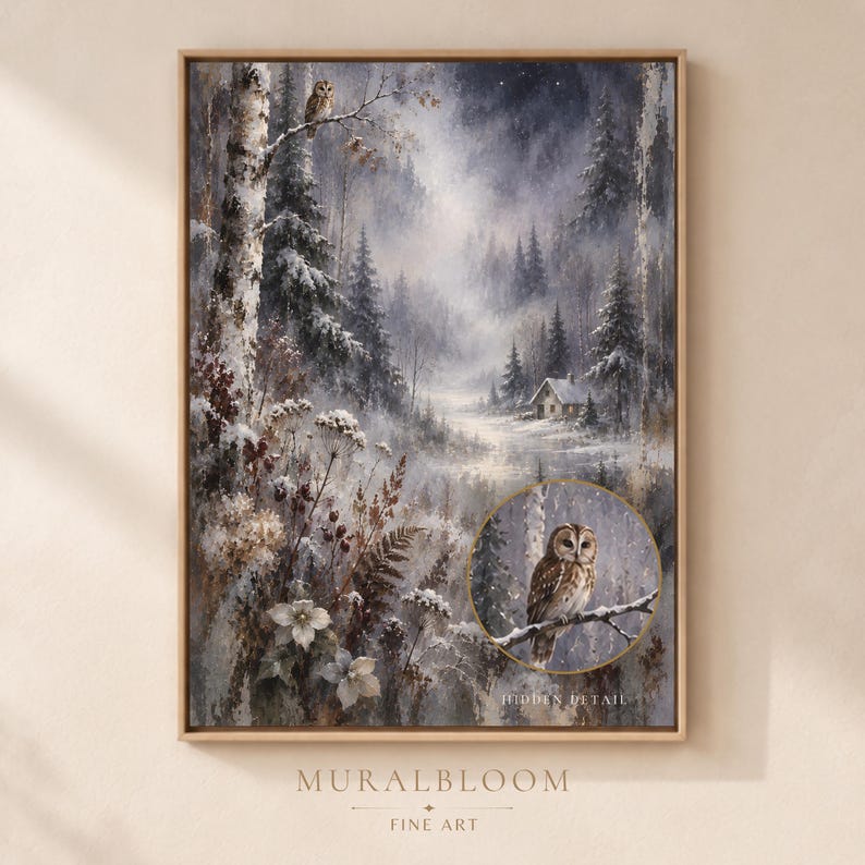 Winter Forest Owl printable wall art