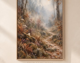 Whimsigoth Decor, Hidden Ghost Autumn Forest Printable Wall Art, Misty Woodland Path, Cozy Fall Decor, Digital Download