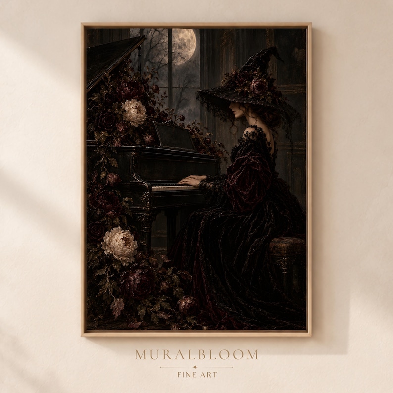 Moonlit Piano Gothic printable wall art