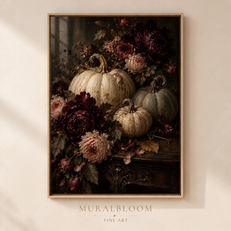 Dark Autumn Pumpkin & Floral printable wall art