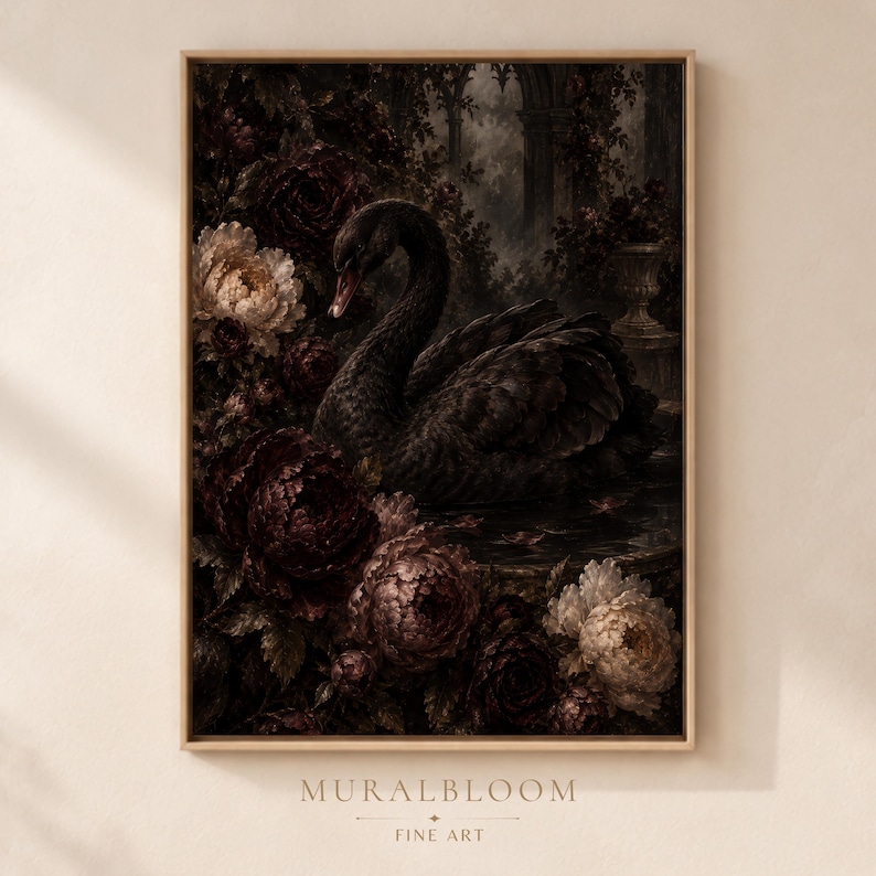 Black Swan Dark Floral printable wall art