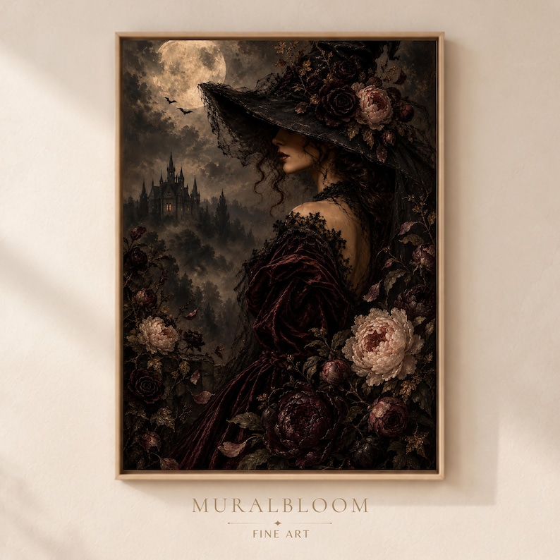 Gothic Floral Witch Portrait printable wall art