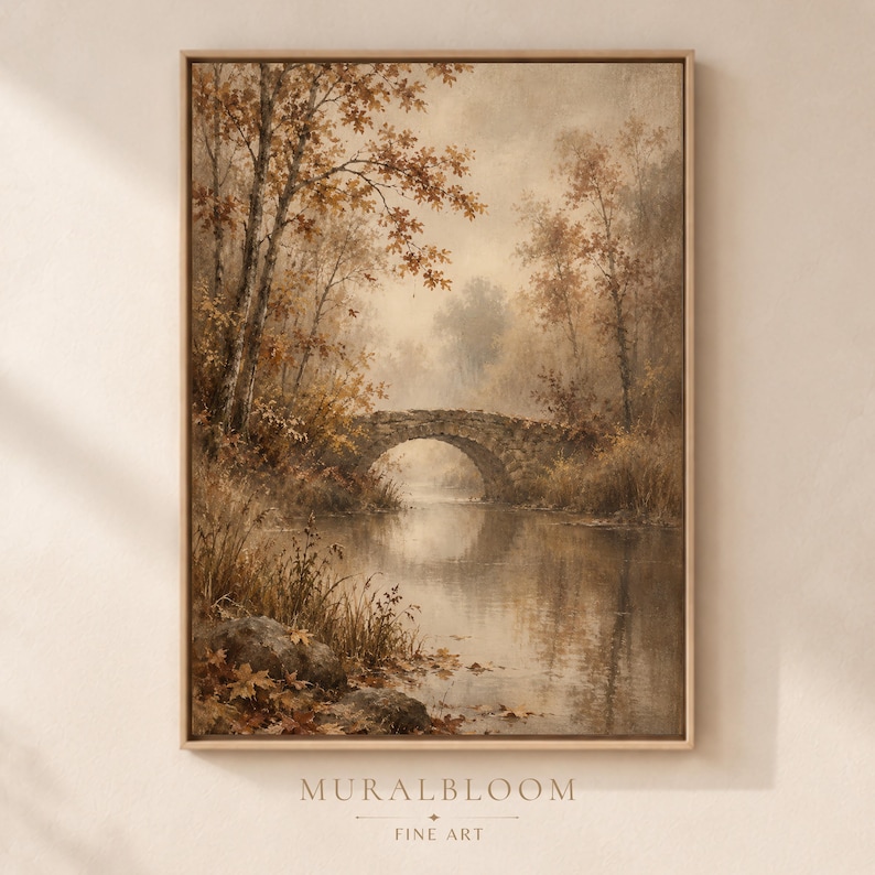 Autumn Stone Bridge Landscape printable wall art