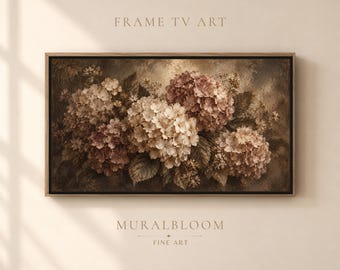 Cadre TV Hortensias Sépia · Style floral vintage et mystérieux