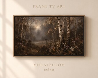 Cadre photo « Forêt de bouleaux d'automne » · Paysage pictural à l'atmosphère mélancolique