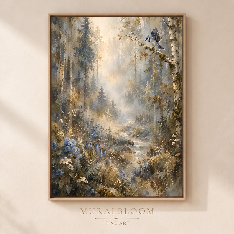Hidden Jay Birch Forest printable wall art