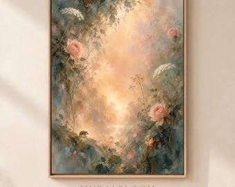 Décoration murale pour chambre d'enfant sur le thème de la forêt, Hérisson caché, Jardin fleuri, Roses et fleurs sauvages, Téléchargement numérique