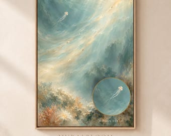 Hidden Jellyfish Underwater Wall Art, Serene Ocean Print (Digital Download)