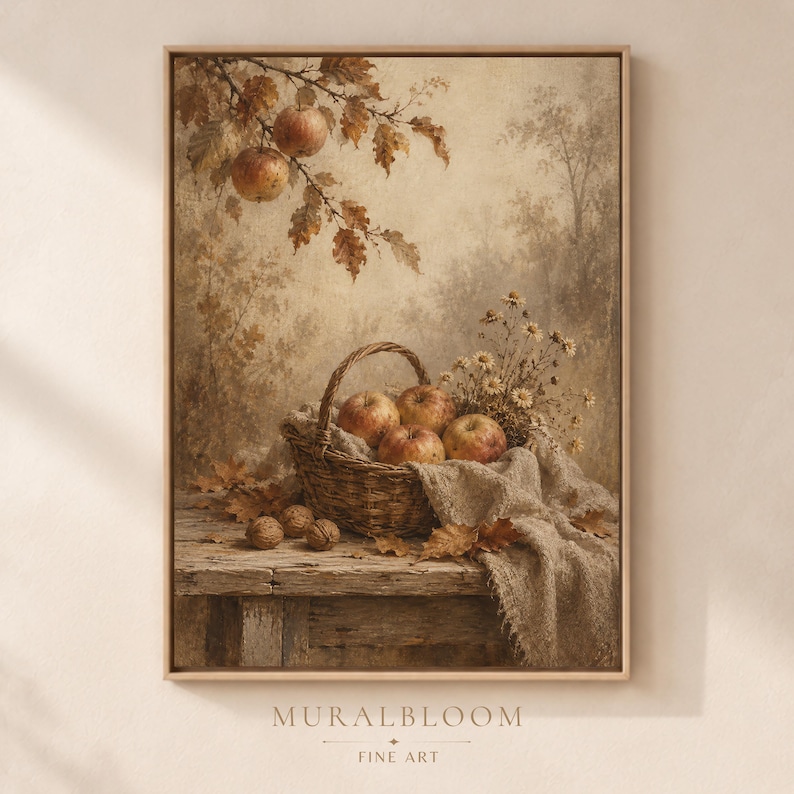 Vintage Apple Basket Still Life printable wall art